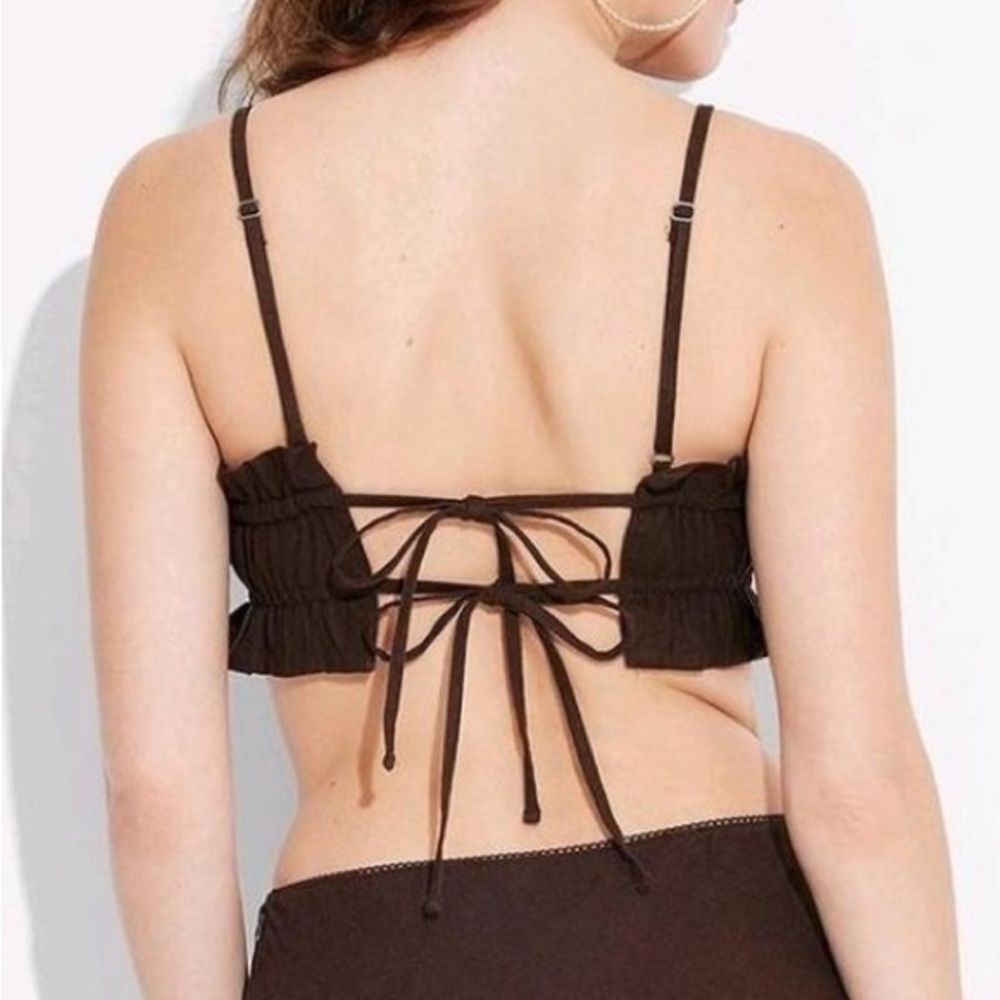 Wild Fable Brown‎ Line Ruffle Crop Top, Size XS, NWT - Picture 2 of 8